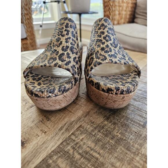 Stuart Weitzman Womens Flatout Leopard Canvas Raffia Flatform Slide Sandals 8.5 - Picture 13 of 14